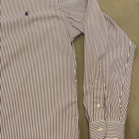 Ralph Lauren Men’s Classic Fit Striped Dress Shirt - White & Burgundy/Brown - Picture 4 of 7
